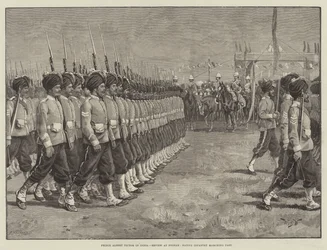 Prinz Albert Victor in Indien, Parade in Poonah, marschierende einheimische Infanterie